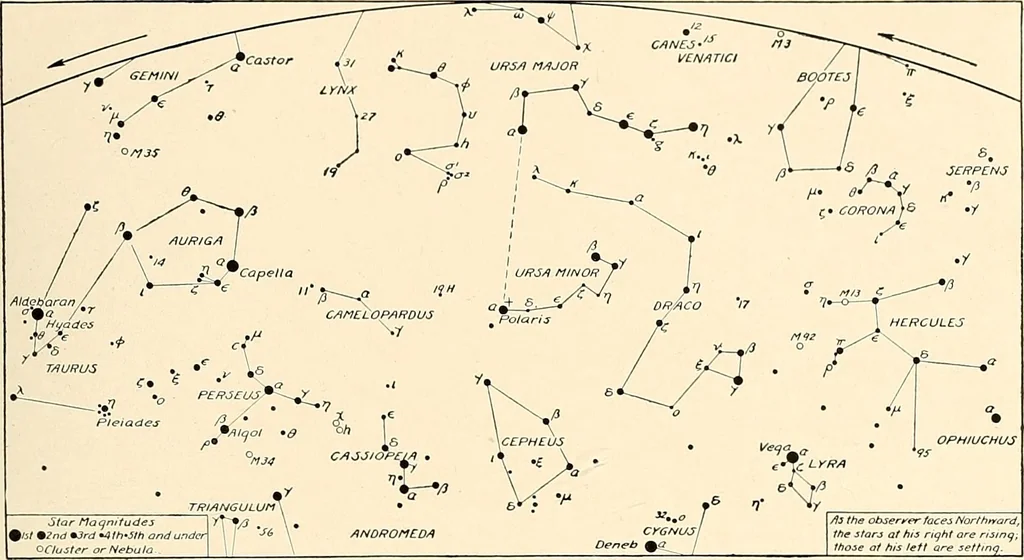 An illustration from A beginner's star-book; an easy guide to the stars and to the astronomical uses of the opera-glass, the field-glass and the telescope, 1912, leaf 60