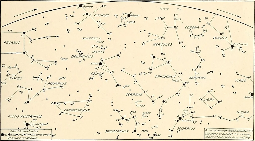 An illustration from A beginner's star-book; an easy guide to the stars and to the astronomical uses of the opera-glass, the field-glass and the telescope, 1912, leaf 70