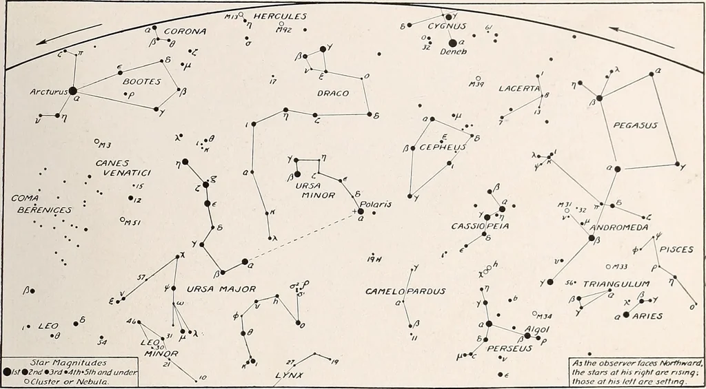 An illustration from A beginner's star-book; an easy guide to the stars and to the astronomical uses of the opera-glass, the field-glass and the telescope, 1912, leaf 70