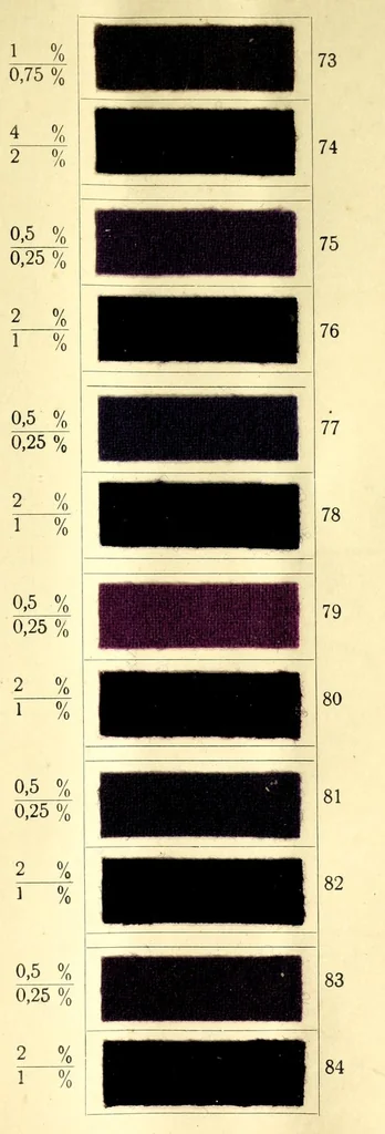 An illustration from Beizen- und Nuancierungsfarbstoffe auf Stückware = Mordant colours on piece goods and suitable shading colours = Colorants pour mordants et à nuancer sur tissu de laine, 1890, leaf 19