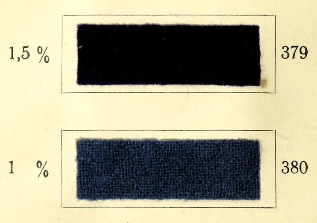 An illustration from Beizen- und Nuancierungsfarbstoffe auf Stückware = Mordant colours on piece goods and suitable shading colours = Colorants pour mordants et à nuancer sur tissu de laine, 1890, leaf 45