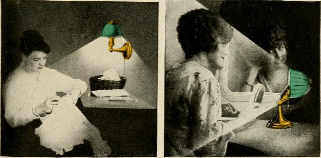 An illustration from Be kind to your eyes : read and write with Emeralite., 1916, leaf 30