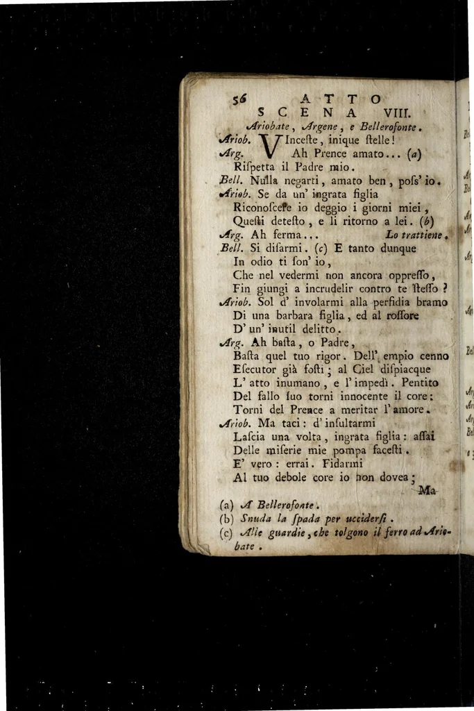 An illustration from Bellerofonte : dramma per musica : da rappresentarsi nel real teatro di S. Carlo nel dì 20. gennaro 1767 : in cui si festeggia la nascita della S.R.C.M. di Carlo III, monarca delle spagne ed alla S.R.M. di Ferdinando IV, suo amabilissimo figlio, e nostro clementissimo re dedicato, 1767, leaf 62