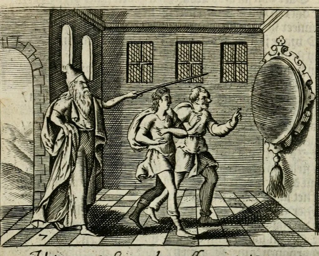 An illustration from Bellerophon, of, Lust tot wysheyt : door sinne-beelden leerlijck vertoont : waer by gevoegt zijn de vrolijcke stemmen, of, stichtige en vermaeckelijcke liedekens en dicten, genomen uyt de geoorolofde vrolickheyd, tot opweckinge der goede zeden : waer by noch konnen gebonden werden, het tweede deel Urania of hemel-sang, als mede het derde deel, Ghesang der Zeden, van den selfden auteur ..., 1695, leaf 26