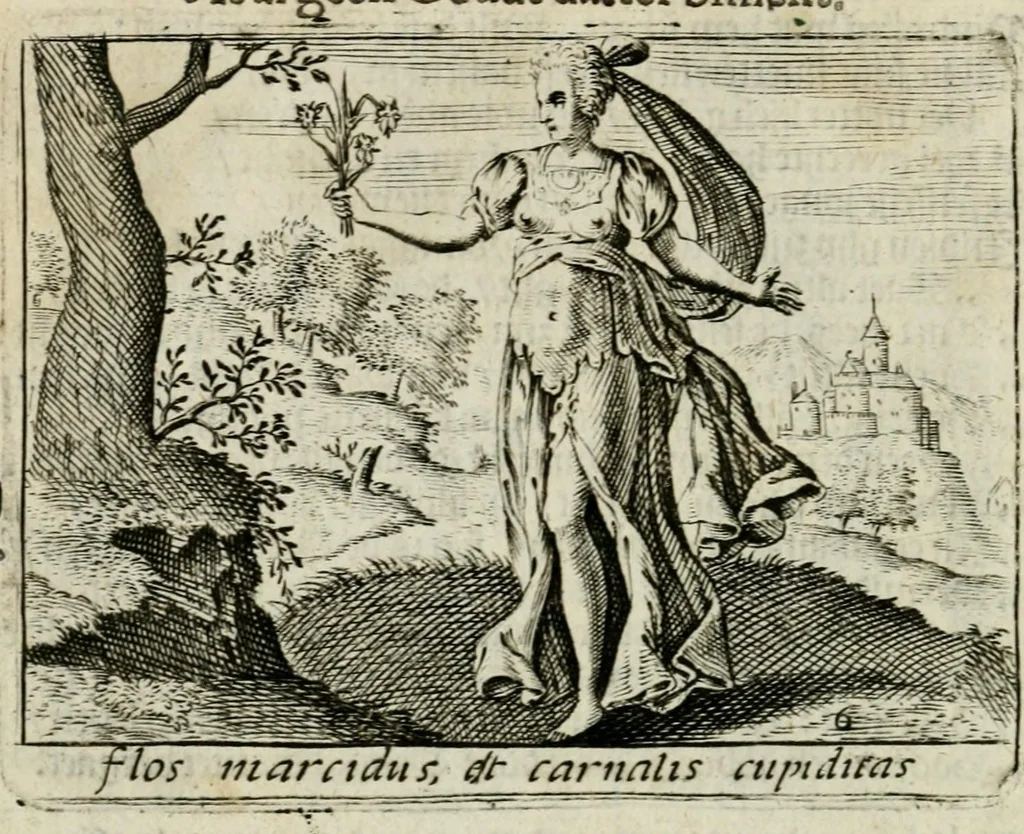 An illustration from Bellerophon, of, Lust tot wysheyt : door sinne-beelden leerlijck vertoont : waer by gevoegt zijn de vrolijcke stemmen, of, stichtige en vermaeckelijcke liedekens en dicten, genomen uyt de geoorolofde vrolickheyd, tot opweckinge der goede zeden : waer by noch konnen gebonden werden, het tweede deel Urania of hemel-sang, als mede het derde deel, Ghesang der Zeden, van den selfden auteur ..., 1695, leaf 28