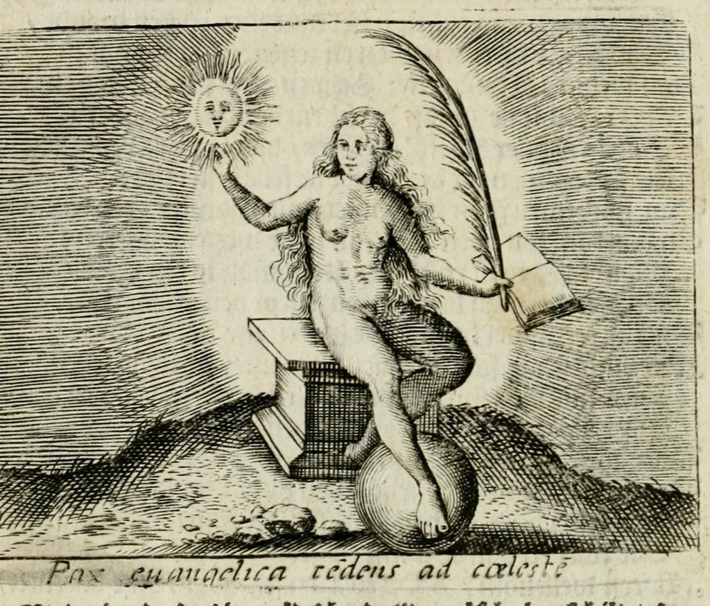An illustration from Bellerophon, of, Lust tot wysheyt : door sinne-beelden leerlijck vertoont : waer by gevoegt zijn de vrolijcke stemmen, of, stichtige en vermaeckelijcke liedekens en dicten, genomen uyt de geoorolofde vrolickheyd, tot opweckinge der goede zeden : waer by noch konnen gebonden werden, het tweede deel Urania of hemel-sang, als mede het derde deel, Ghesang der Zeden, van den selfden auteur ..., 1695, leaf 32