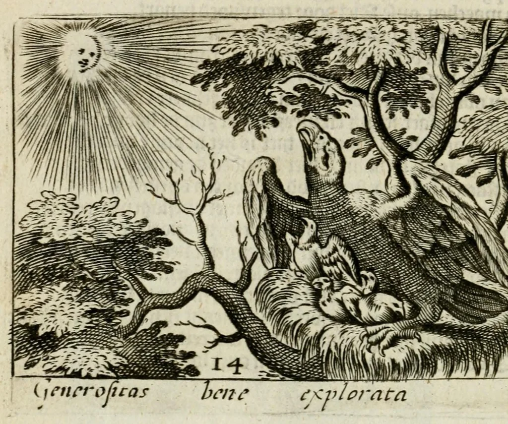 An illustration from Bellerophon, of, Lust tot wysheyt : door sinne-beelden leerlijck vertoont : waer by gevoegt zijn de vrolijcke stemmen, of, stichtige en vermaeckelijcke liedekens en dicten, genomen uyt de geoorolofde vrolickheyd, tot opweckinge der goede zeden : waer by noch konnen gebonden werden, het tweede deel Urania of hemel-sang, als mede het derde deel, Ghesang der Zeden, van den selfden auteur ..., 1695, leaf 40