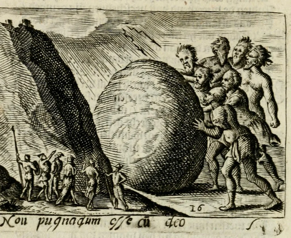 An illustration from Bellerophon, of, Lust tot wysheyt : door sinne-beelden leerlijck vertoont : waer by gevoegt zijn de vrolijcke stemmen, of, stichtige en vermaeckelijcke liedekens en dicten, genomen uyt de geoorolofde vrolickheyd, tot opweckinge der goede zeden : waer by noch konnen gebonden werden, het tweede deel Urania of hemel-sang, als mede het derde deel, Ghesang der Zeden, van den selfden auteur ..., 1695, leaf 44