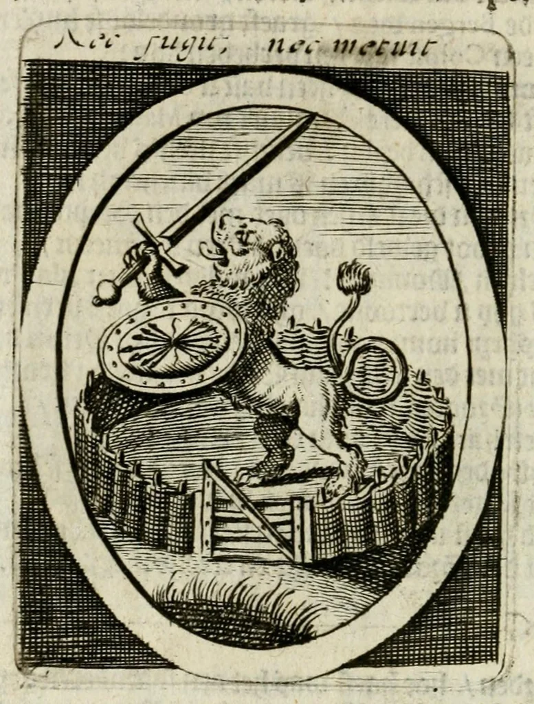 An illustration from Bellerophon, of, Lust tot wysheyt : door sinne-beelden leerlijck vertoont : waer by gevoegt zijn de vrolijcke stemmen, of, stichtige en vermaeckelijcke liedekens en dicten, genomen uyt de geoorolofde vrolickheyd, tot opweckinge der goede zeden : waer by noch konnen gebonden werden, het tweede deel Urania of hemel-sang, als mede het derde deel, Ghesang der Zeden, van den selfden auteur ..., 1695, leaf 56