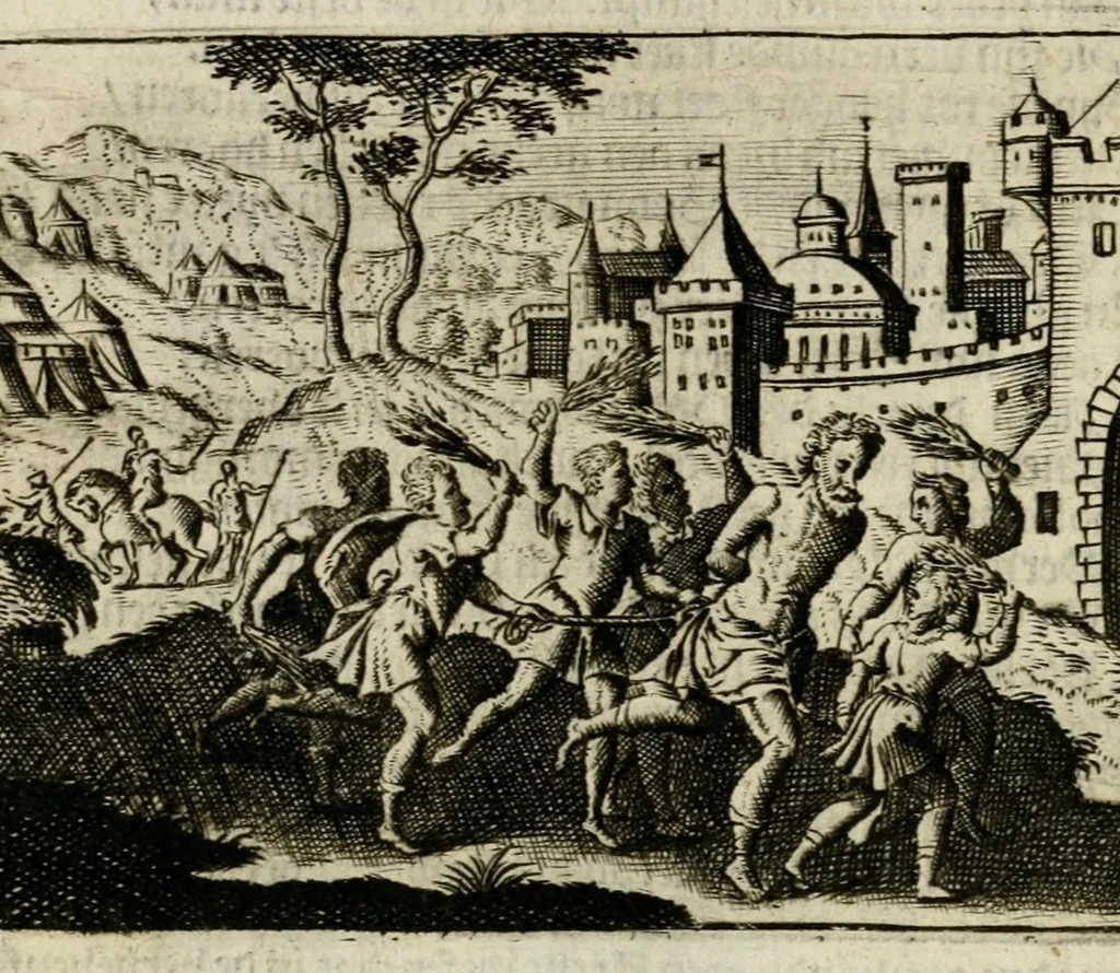 An illustration from Bellerophon, of, Lust tot wysheyt : door sinne-beelden leerlijck vertoont : waer by gevoegt zijn de vrolijcke stemmen, of, stichtige en vermaeckelijcke liedekens en dicten, genomen uyt de geoorolofde vrolickheyd, tot opweckinge der goede zeden : waer by noch konnen gebonden werden, het tweede deel Urania of hemel-sang, als mede het derde deel, Ghesang der Zeden, van den selfden auteur ..., 1695, leaf 68