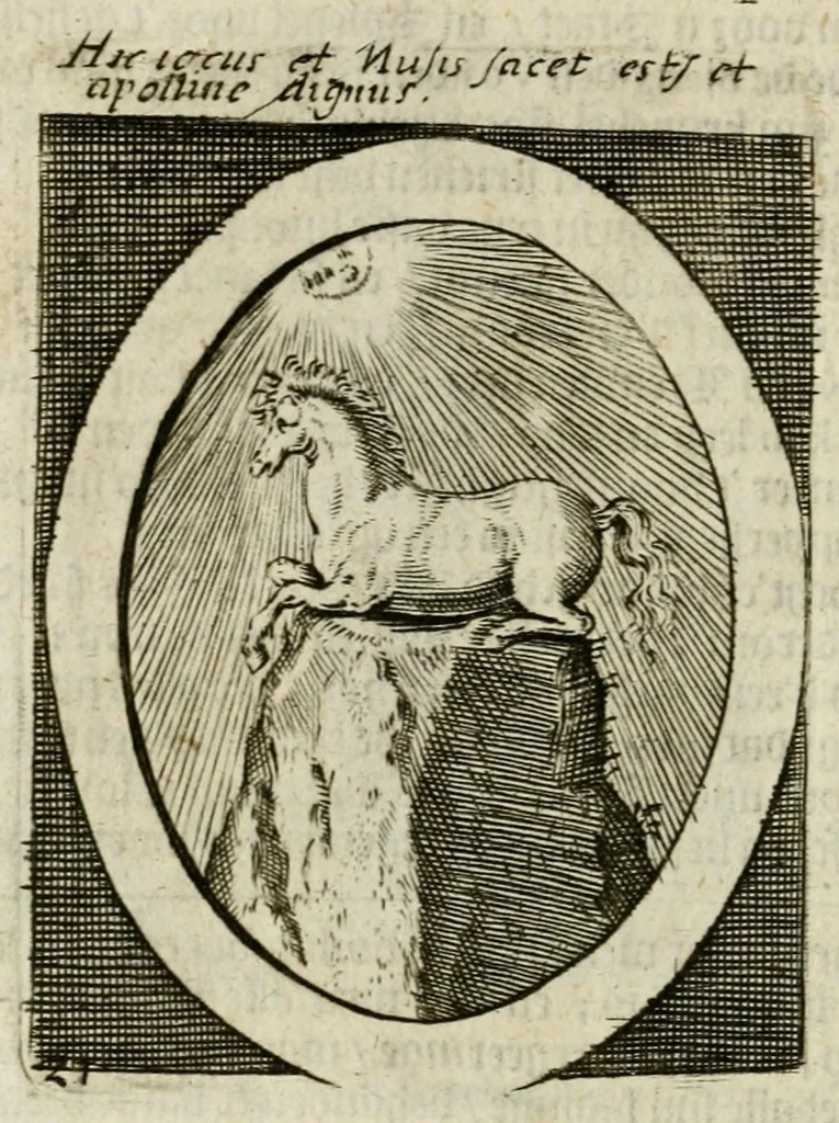 An illustration from Bellerophon, of, Lust tot wysheyt : door sinne-beelden leerlijck vertoont : waer by gevoegt zijn de vrolijcke stemmen, of, stichtige en vermaeckelijcke liedekens en dicten, genomen uyt de geoorolofde vrolickheyd, tot opweckinge der goede zeden : waer by noch konnen gebonden werden, het tweede deel Urania of hemel-sang, als mede het derde deel, Ghesang der Zeden, van den selfden auteur ..., 1695, leaf 72