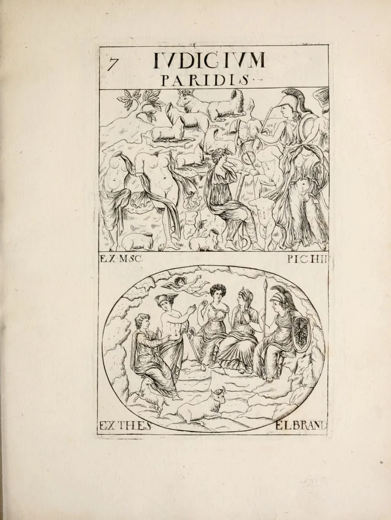An illustration from Bellum et excidium Trojanum ex antiqvitatum reliqviis, 1699, leaf 105
