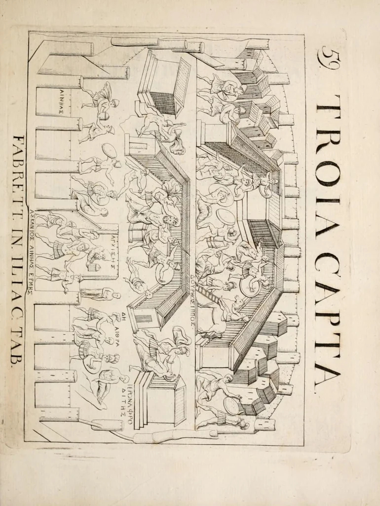 An illustration from Bellum et excidium Trojanum ex antiqvitatum reliqviis, 1699, leaf 165