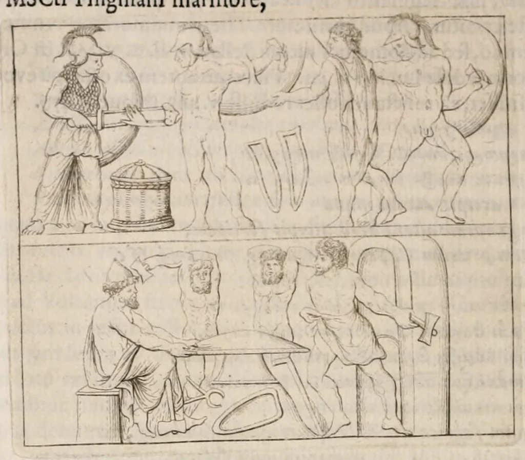 An illustration from Bellum et excidium Trojanum ex antiqvitatum reliqviis, 1699, leaf 40