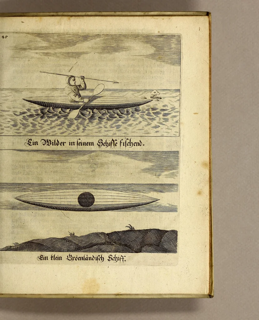 An illustration from Bericht von Gröhnland, gezogen aus zwo Chroniken : einer alten ihslandischen, und einer neuen dänischen; übergesand in frantzösischer Sprahche an Herren von der Mote den Wayer von einem unbenandten Meister, und gedruckt zu Parihs bey Augustin Kürbe in s. anno 1647. Jetzo aber deutsch gegäben, und, um desto färtiger ihn zu gebrauchen, unterschihdlich eingeteihlet, 1674, leaf 61