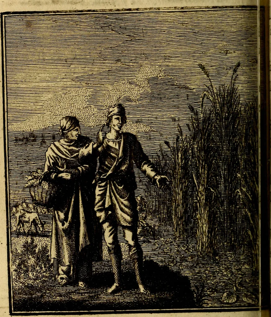 An illustration from Beschouwing der wereld : bestaande in hondert konstige figuuren, met godlyke spreuken en stichtelyke verzen, 1708, leaf 105