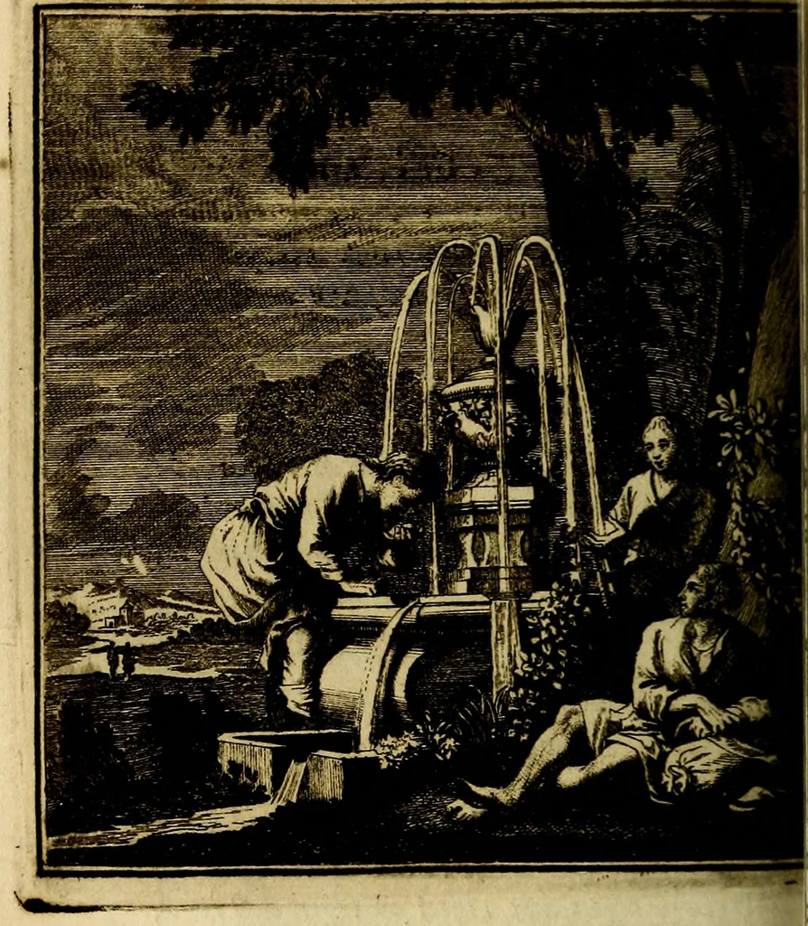 An illustration from Beschouwing der wereld : bestaande in hondert konstige figuuren, met godlyke spreuken en stichtelyke verzen, 1708, leaf 109