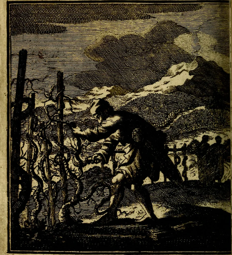 An illustration from Beschouwing der wereld : bestaande in hondert konstige figuuren, met godlyke spreuken en stichtelyke verzen, 1708, leaf 117