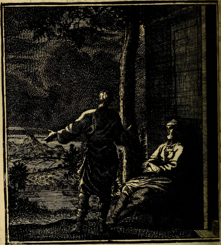 An illustration from Beschouwing der wereld : bestaande in hondert konstige figuuren, met godlyke spreuken en stichtelyke verzen, 1708, leaf 193