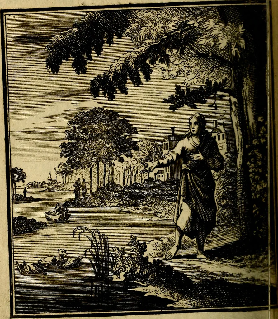 An illustration from Beschouwing der wereld : bestaande in hondert konstige figuuren, met godlyke spreuken en stichtelyke verzen, 1708, leaf 205