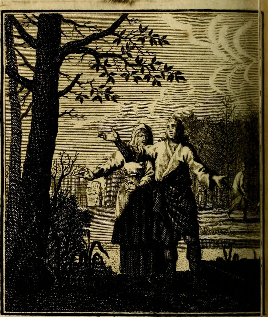 An illustration from Beschouwing der wereld : bestaande in hondert konstige figuuren, met godlyke spreuken en stichtelyke verzen, 1708, leaf 217