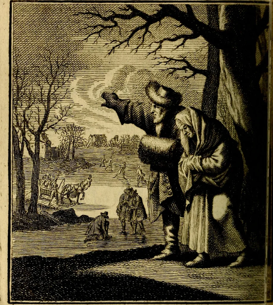 An illustration from Beschouwing der wereld : bestaande in hondert konstige figuuren, met godlyke spreuken en stichtelyke verzen, 1708, leaf 221