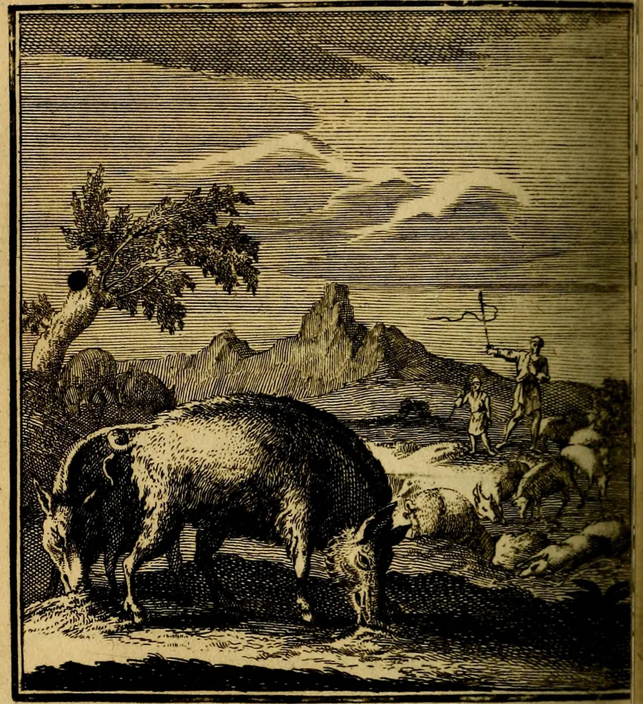 An illustration from Beschouwing der wereld : bestaande in hondert konstige figuuren, met godlyke spreuken en stichtelyke verzen, 1708, leaf 245
