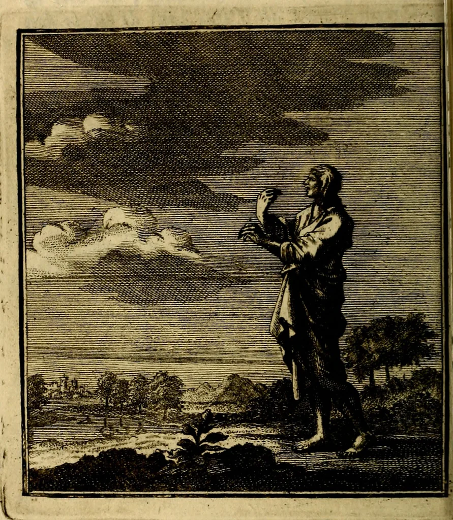 An illustration from Beschouwing der wereld : bestaande in hondert konstige figuuren, met godlyke spreuken en stichtelyke verzen, 1708, leaf 29