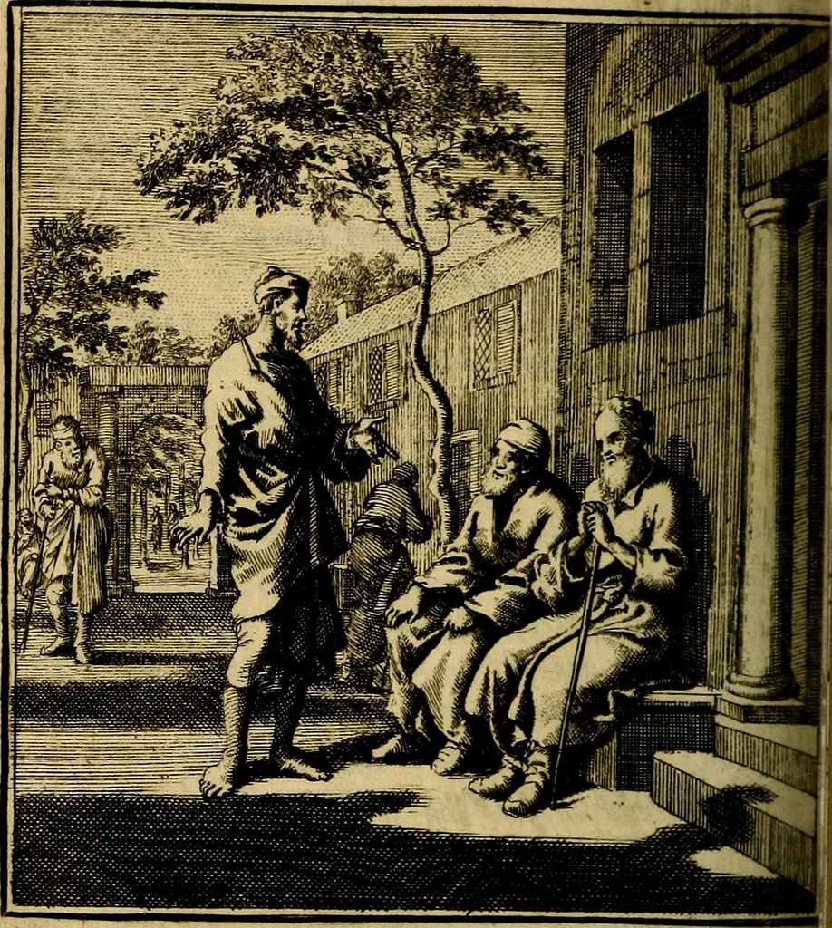 An illustration from Beschouwing der wereld : bestaande in hondert konstige figuuren, met godlyke spreuken en stichtelyke verzen, 1708, leaf 387