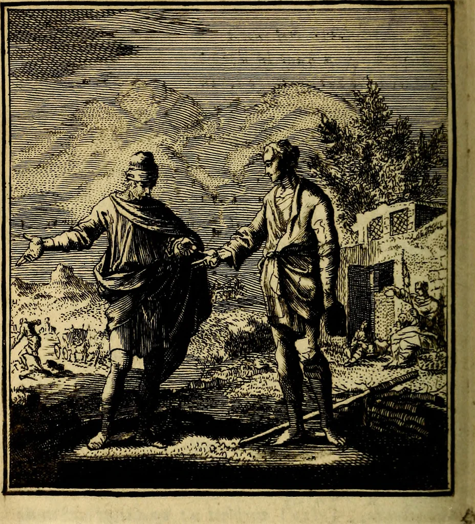 An illustration from Beschouwing der wereld : bestaande in hondert konstige figuuren, met godlyke spreuken en stichtelyke verzen, 1708, leaf 405