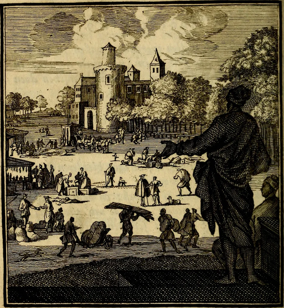 An illustration from Beschouwing der wereld : bestaande in hondert konstige figuuren, met godlyke spreuken en stichtelyke verzen, 1708, leaf 413