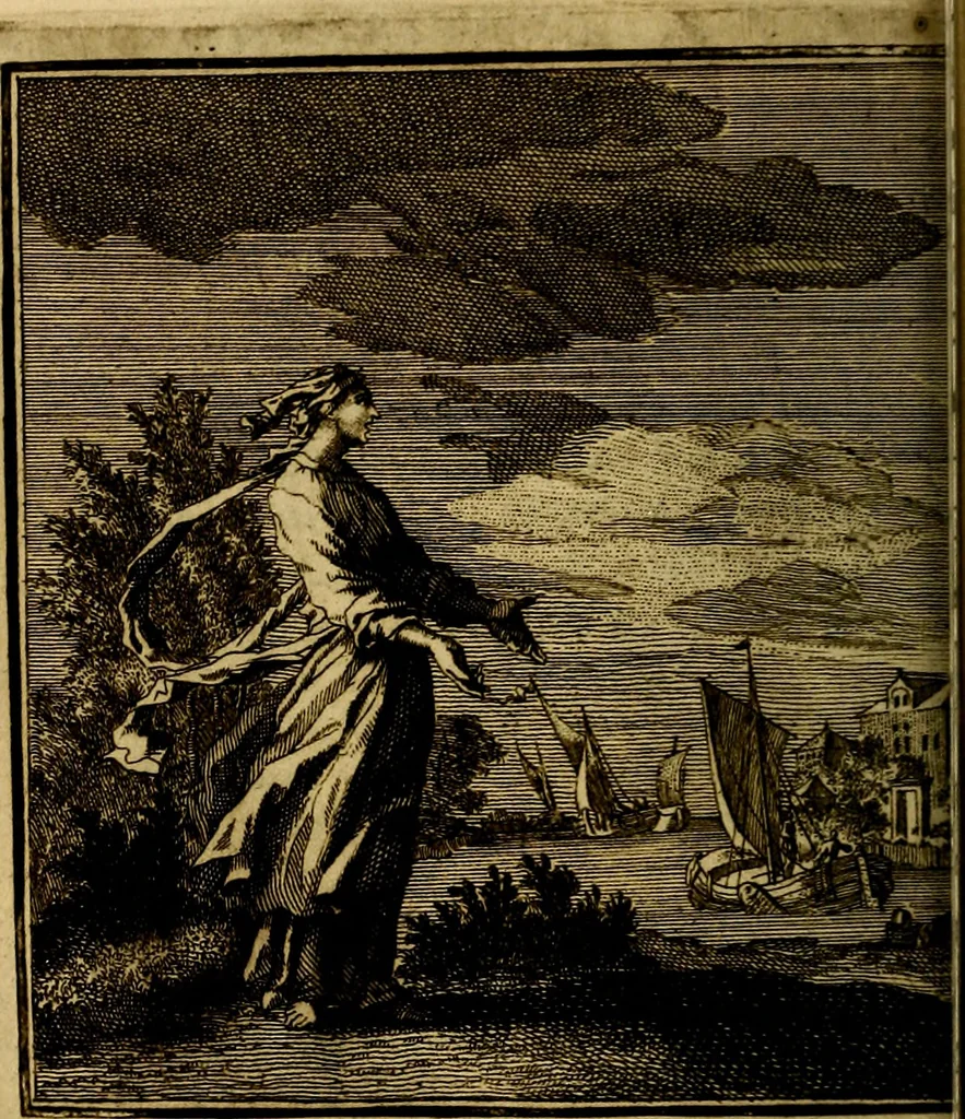 An illustration from Beschouwing der wereld : bestaande in hondert konstige figuuren, met godlyke spreuken en stichtelyke verzen, 1708, leaf 45