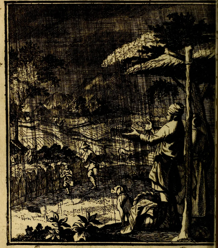 An illustration from Beschouwing der wereld : bestaande in hondert konstige figuuren, met godlyke spreuken en stichtelyke verzen, 1708, leaf 49