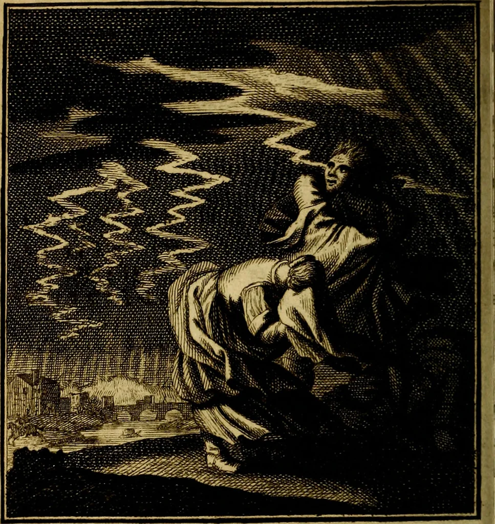 An illustration from Beschouwing der wereld : bestaande in hondert konstige figuuren, met godlyke spreuken en stichtelyke verzen, 1708, leaf 57