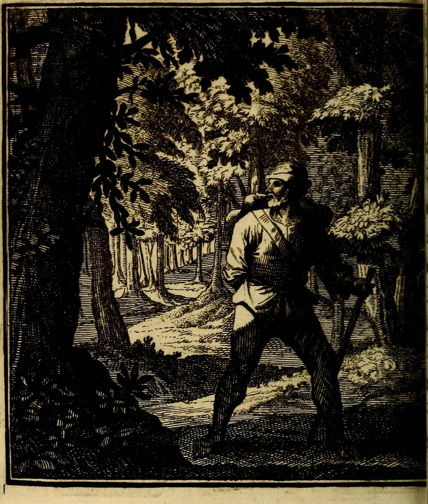An illustration from Beschouwing der wereld : bestaande in hondert konstige figuuren, met godlyke spreuken en stichtelyke verzen, 1708, leaf 77