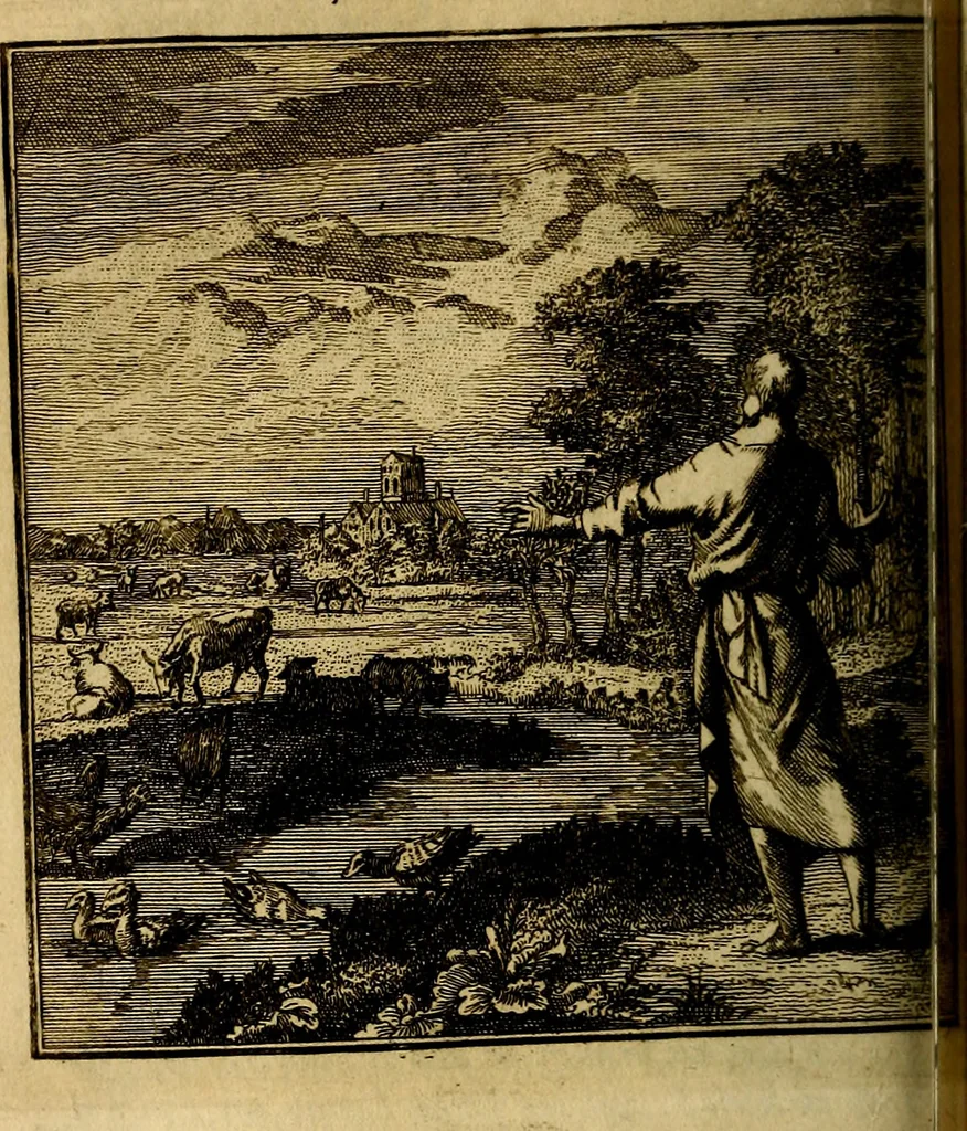 An illustration from Beschouwing der wereld : bestaande in hondert konstige figuuren, met godlyke spreuken en stichtelyke verzen, 1708, leaf 81