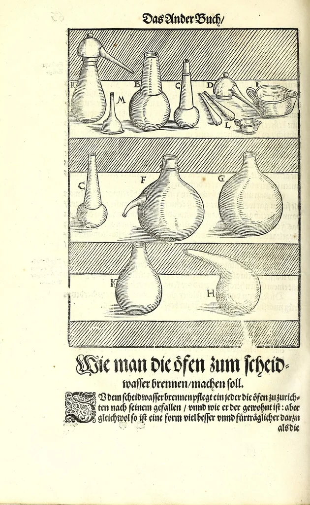 An illustration from Beschreibung allerfürnemisten mineralischen Ertzt vnnd Bergkwercks Arten : wie dieselbigen, vnd eine jede in Sonderheit jrer Natur und Eigenschafft nach, auff alle Metaln probirt vnd im kleinen Fewer sollen versucht werden : mit Erklärung etlicher fürnemer nützlichen Schmeltzwerck, im grossen Fewer auch Scheidung Goldts, Silbers, vnd anderer Metaln : sampt einem Bericht dess Kupffersaigerns, Messing brennens, vnd Salpeter siedens : auch aller saltzigen minerischen Proben, vnd was denen allen anhengig : in fünff Bücher verfast, dessgleichen zuuorn niemals in Druck kommen ..., 1580, leaf 138