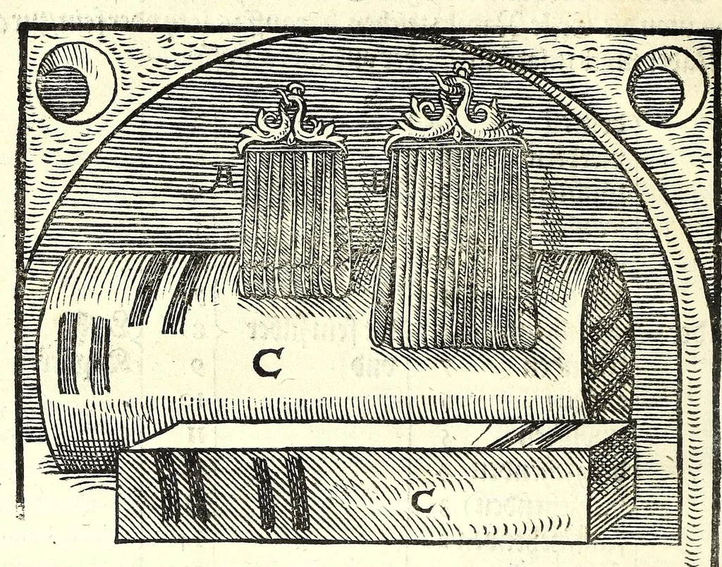 An illustration from Beschreibung allerfürnemisten mineralischen Ertzt vnnd Bergkwercks Arten : wie dieselbigen, vnd eine jede in Sonderheit jrer Natur und Eigenschafft nach, auff alle Metaln probirt vnd im kleinen Fewer sollen versucht werden : mit Erklärung etlicher fürnemer nützlichen Schmeltzwerck, im grossen Fewer auch Scheidung Goldts, Silbers, vnd anderer Metaln : sampt einem Bericht dess Kupffersaigerns, Messing brennens, vnd Salpeter siedens : auch aller saltzigen minerischen Proben, vnd was denen allen anhengig : in fünff Bücher verfast, dessgleichen zuuorn niemals in Druck kommen ..., 1580, leaf 66