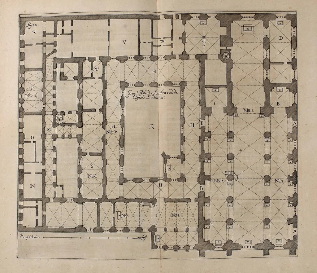 An illustration from Beschreibung aller Kirchen-Gebäude der Stadt Dantzig : worinnen einer jeden Kirchen Grund-Risz, Auffzug oder Abriss vollköm̄lich zu ersehen, wie dann auch von den Kunstreichen Gewölbern in denen Kirchen, sowol im Grund-Risse als Auffstellung derselben deutlich gehandelt wird : nebst der Beschreibung aller anderen Kirchen, so ausserhalb Walles in den Vorstaädten gelegen seyn, nach ihrer Maass, 1695, leaf 67