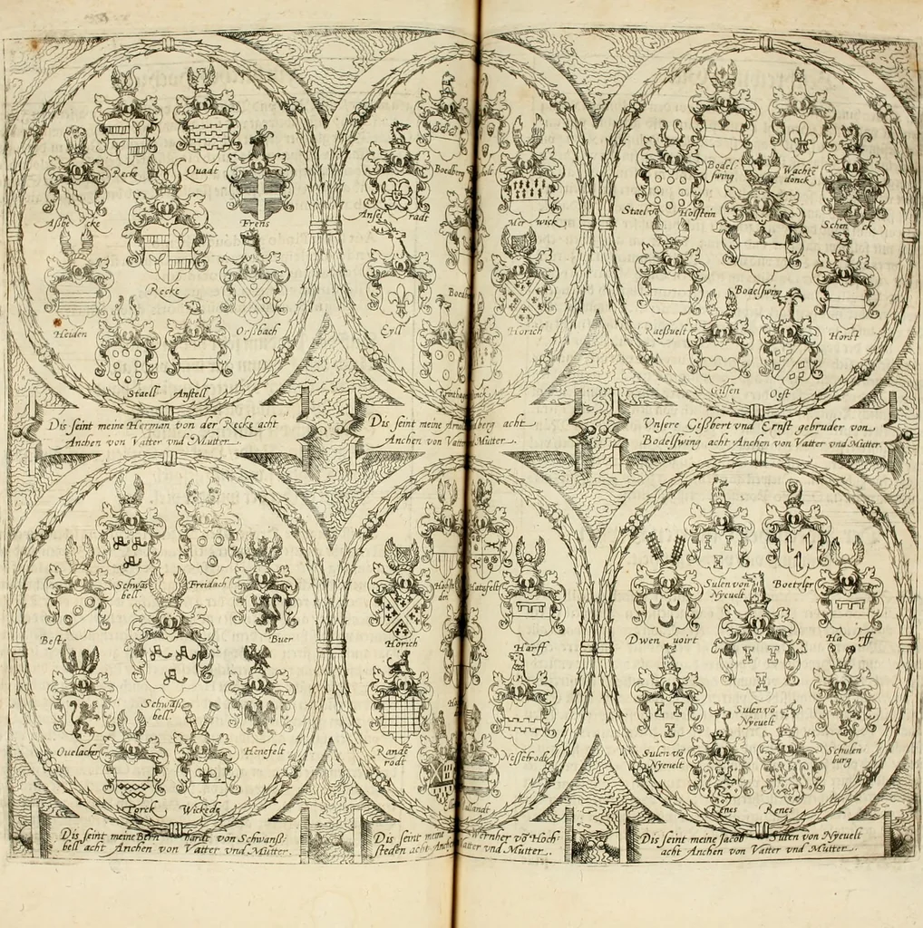 An illustration from Beschreibung derer fürstlicher güligscher &c. Hochzeit : so im Jahr Christi tausent fünffhundert achtzig fünff, am sechszehenden Junij vnd nechstfolgenden acht Tagen, zu Düsseldorff mit grossen Freuden, fürstlichen Triumph vnd Herrligkeit gehalten worden, 1587, leaf 148