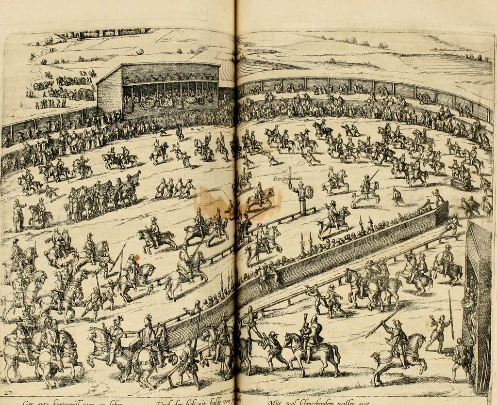An illustration from Beschreibung derer fürstlicher güligscher &c. Hochzeit : so im Jahr Christi tausent fünffhundert achtzig fünff, am sechszehenden Junij vnd nechstfolgenden acht Tagen, zu Düsseldorff mit grossen Freuden, fürstlichen Triumph vnd Herrligkeit gehalten worden, 1587, leaf 208