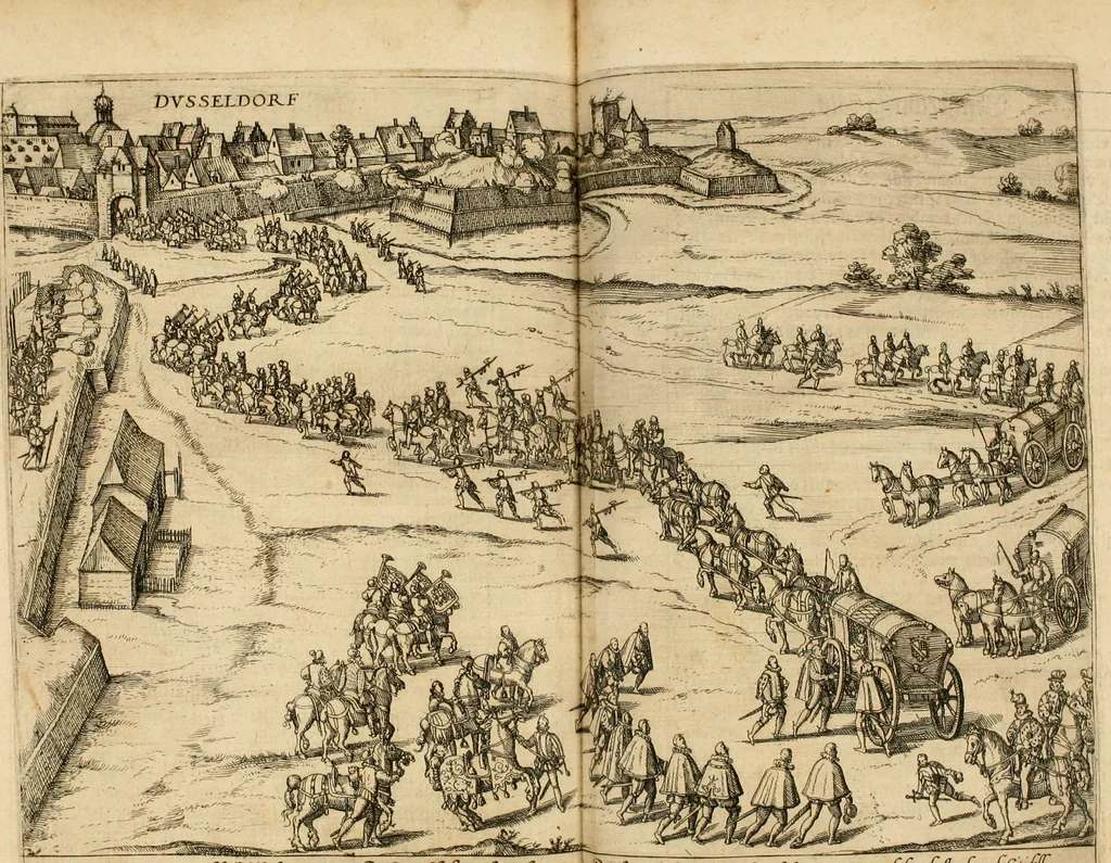 An illustration from Beschreibung derer fürstlicher güligscher &c. Hochzeit : so im Jahr Christi tausent fünffhundert achtzig fünff, am sechszehenden Junij vnd nechstfolgenden acht Tagen, zu Düsseldorff mit grossen Freuden, fürstlichen Triumph vnd Herrligkeit gehalten worden, 1587, leaf 22