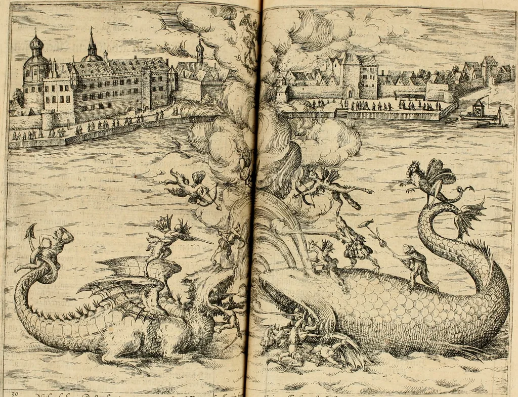 An illustration from Beschreibung derer fürstlicher güligscher &c. Hochzeit : so im Jahr Christi tausent fünffhundert achtzig fünff, am sechszehenden Junij vnd nechstfolgenden acht Tagen, zu Düsseldorff mit grossen Freuden, fürstlichen Triumph vnd Herrligkeit gehalten worden, 1587, leaf 244