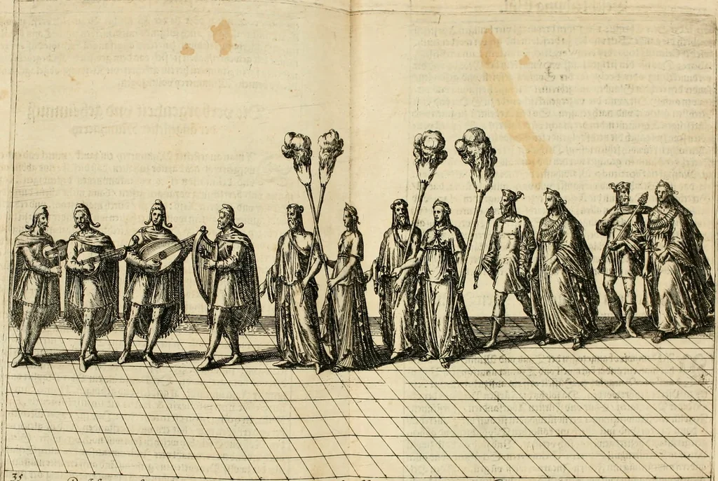 An illustration from Beschreibung derer fürstlicher güligscher &c. Hochzeit : so im Jahr Christi tausent fünffhundert achtzig fünff, am sechszehenden Junij vnd nechstfolgenden acht Tagen, zu Düsseldorff mit grossen Freuden, fürstlichen Triumph vnd Herrligkeit gehalten worden, 1587, leaf 268