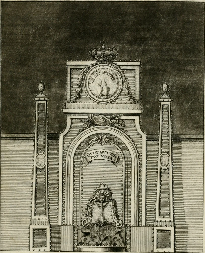 An illustration from Beschreibung der Illumination zu Dressden bey der königlichen sicilianischen in Vollmacht vollzogenen Vermählung : nebst andern dahin gehörigen Vorstellungen und verschiedenen Kupffer-Stichen, 1738, leaf 100