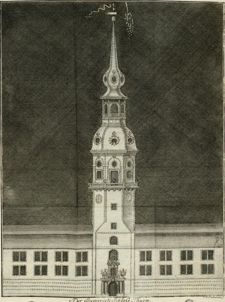 An illustration from Beschreibung der Illumination zu Dressden bey der königlichen sicilianischen in Vollmacht vollzogenen Vermählung : nebst andern dahin gehörigen Vorstellungen und verschiedenen Kupffer-Stichen, 1738, leaf 15