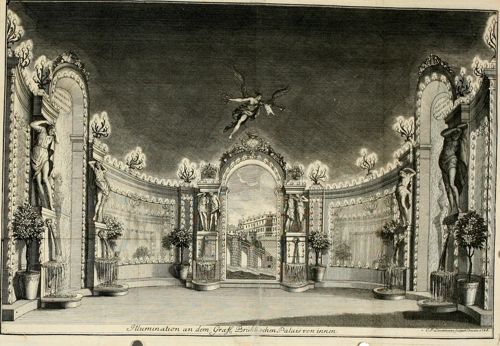 An illustration from Beschreibung der Illumination zu Dressden bey der königlichen sicilianischen in Vollmacht vollzogenen Vermählung : nebst andern dahin gehörigen Vorstellungen und verschiedenen Kupffer-Stichen, 1738, leaf 29