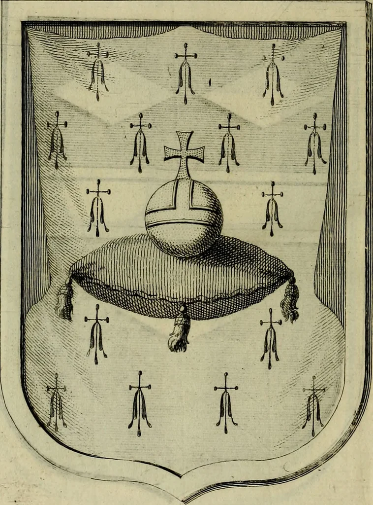 An illustration from Beschreibung des fürtreflichen Gemähld- und Bilder-Schatzes, welcher in denen hochgräflichen Schlössern und Gebäuen deren Reichs-Grafen von Schönborn, Bucheim, Wolfstahl &c., sowohl in dem Heil. Röm. Reich, als in dem Ertz-Hertzogthum Oesterreich zu ersehen und zu finden : samt einer Beschreibung deren Sachen und Authoren, wie auch einem treu-gehorsamsten Neu-Jahrs-Wunsch : nebst anderen verschiedenen Teutschen und Lateinischen Lob-Reimen historicè, genealogicè, & heraldicè verfasset, und durch besonderen Fleiss eingetheilet zu ehren und ewigen Nach-Ruhm des Hochgräfl. Hauses von Schönborn, Bucheim, Wolfsthal, &c., 1746, leaf 133