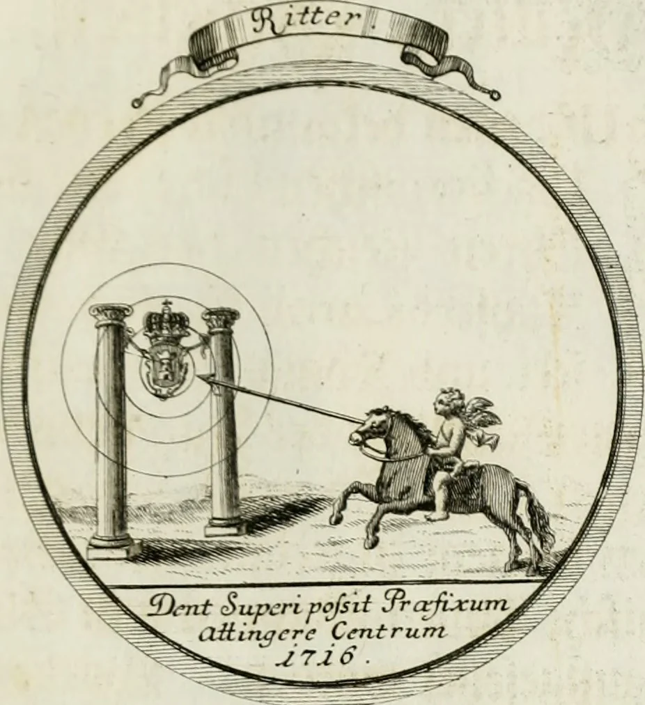 An illustration from Beschreibung des Haubt- und Frey-Schiessen, : welches von Ihro Kayser- und Königl. Catholischen Majestät Carolo Sexto, wegen erfreulichster Geburt, Leopoldi, dero Erst-Gebohrnen Ertz-Hertzogens zu Oesterreich, und Printzens von Asturien, der Wiennerischen Burgerschafft gegenem worden, 1716, leaf 20