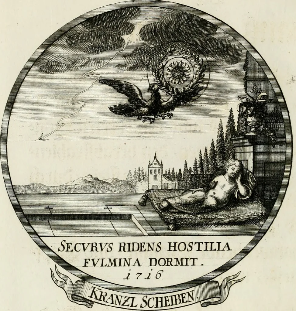 An illustration from Beschreibung des Haubt- und Frey-Schiessen, : welches von Ihro Kayser- und Königl. Catholischen Majestät Carolo Sexto, wegen erfreulichster Geburt, Leopoldi, dero Erst-Gebohrnen Ertz-Hertzogens zu Oesterreich, und Printzens von Asturien, der Wiennerischen Burgerschafft gegenem worden, 1716, leaf 23